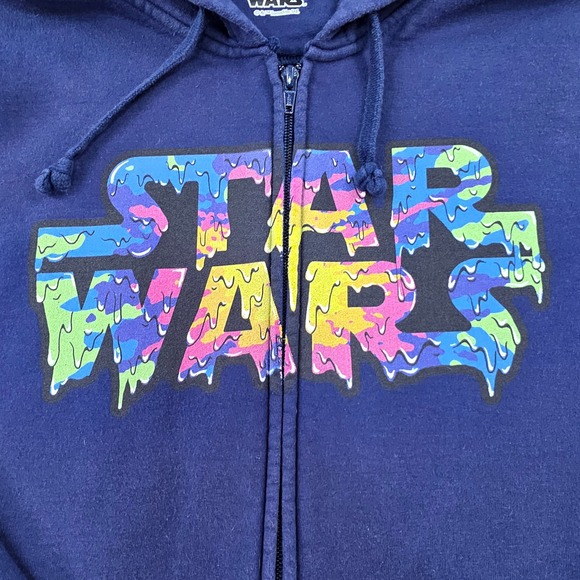 Star Wars Hoodie Full Zip Mens XL Multicolor Graphic Sweatshirt Melted Letters - Picture 1 of 8